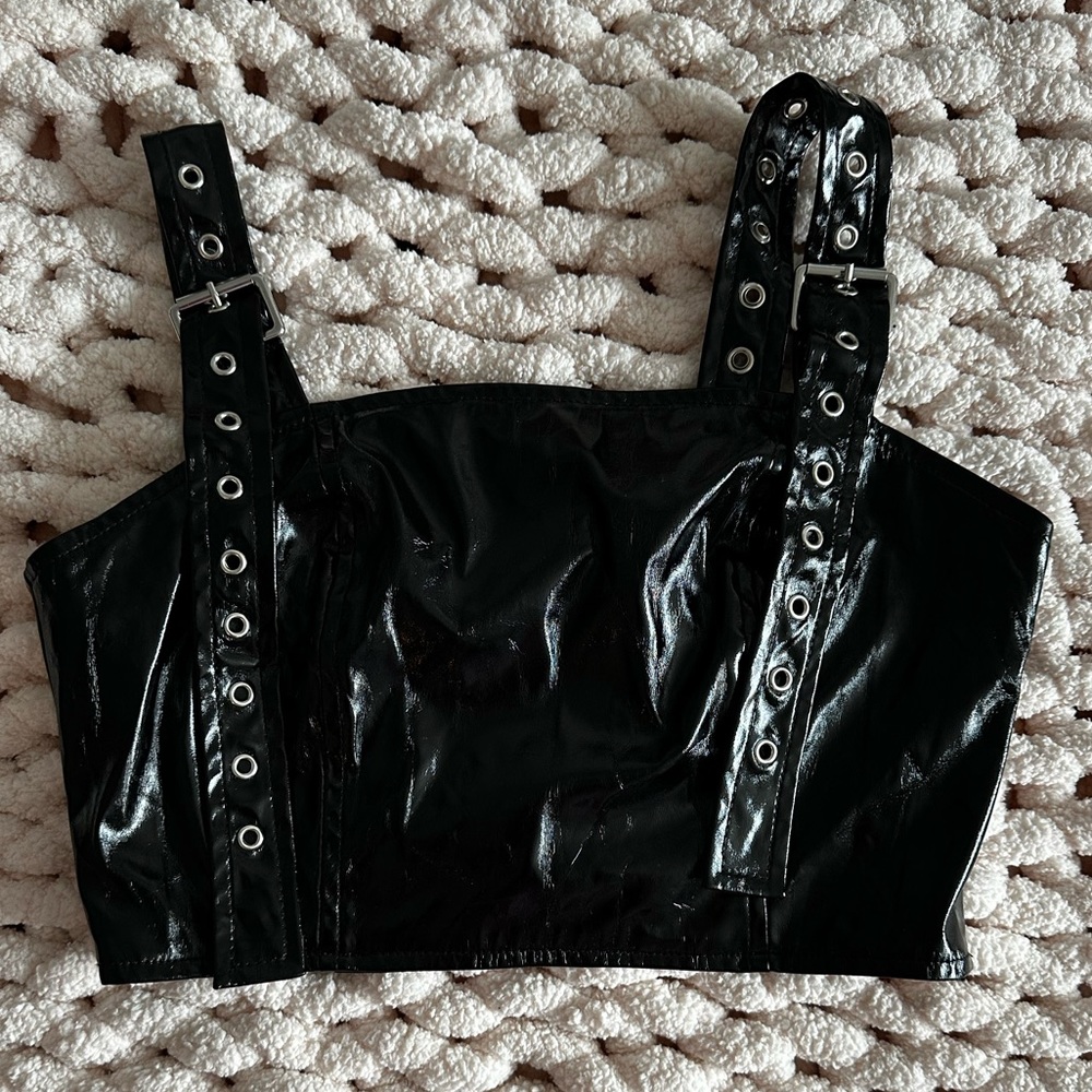 Faux patten leather crop top